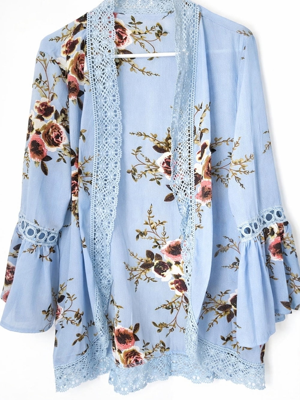 Floral Lace-Trim Kimono – Women’s Size Large – New Without Tags
